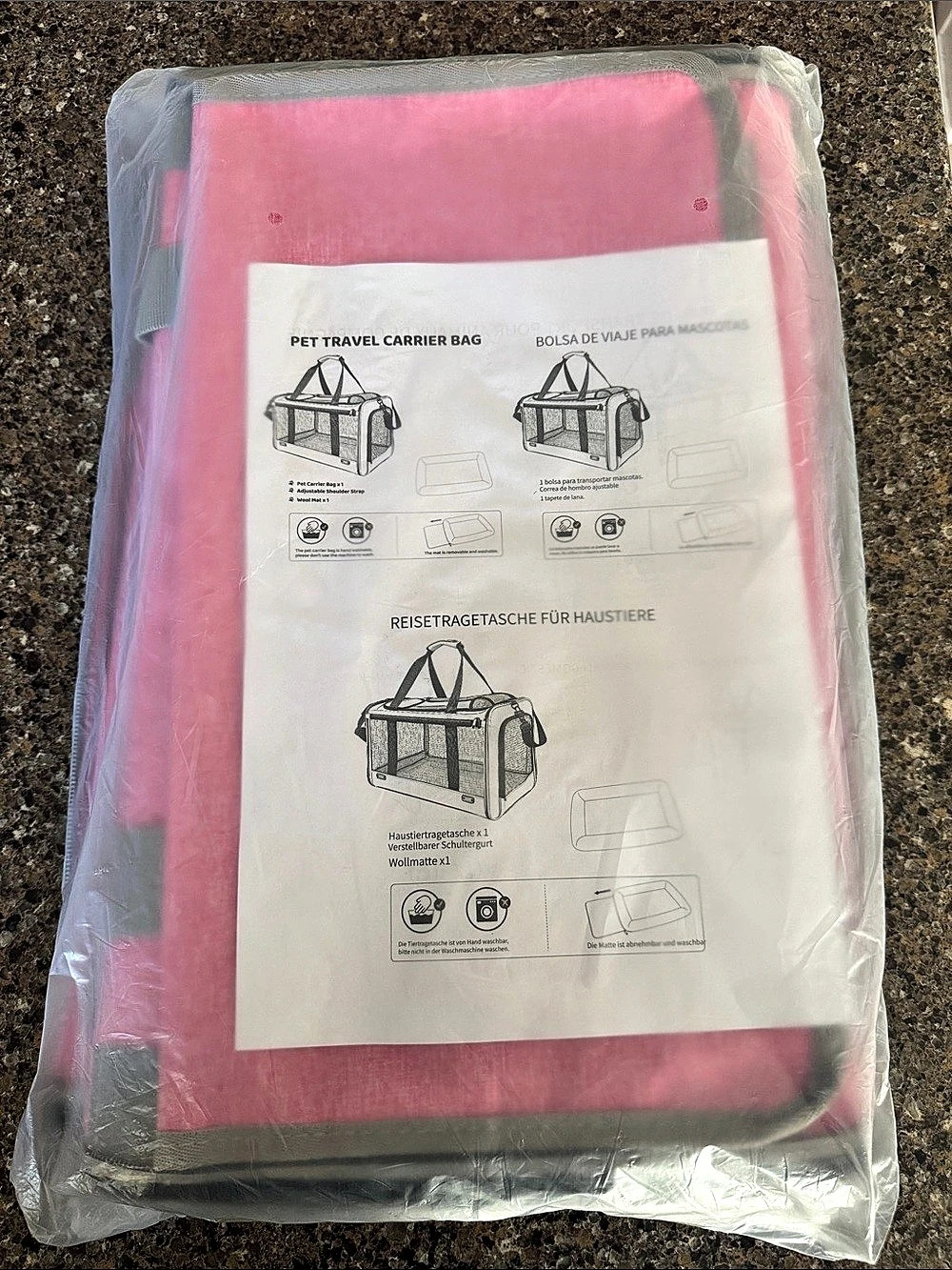 Brand NEW Pink & Grey Pet Travel Carrier Bag 18" x 13" x 12" LARGE